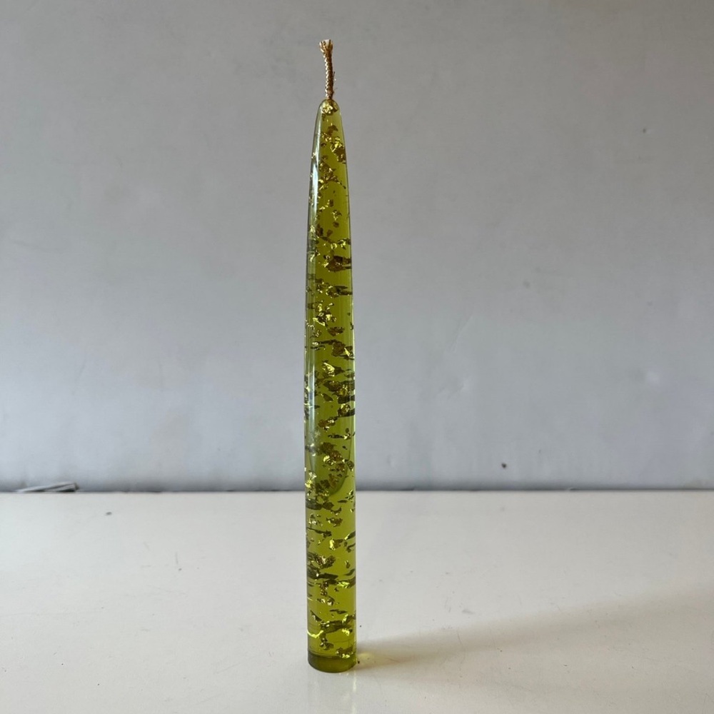 Hempstead Creations 8” green w/ gold flecks LUCITE CANDLE taper candles